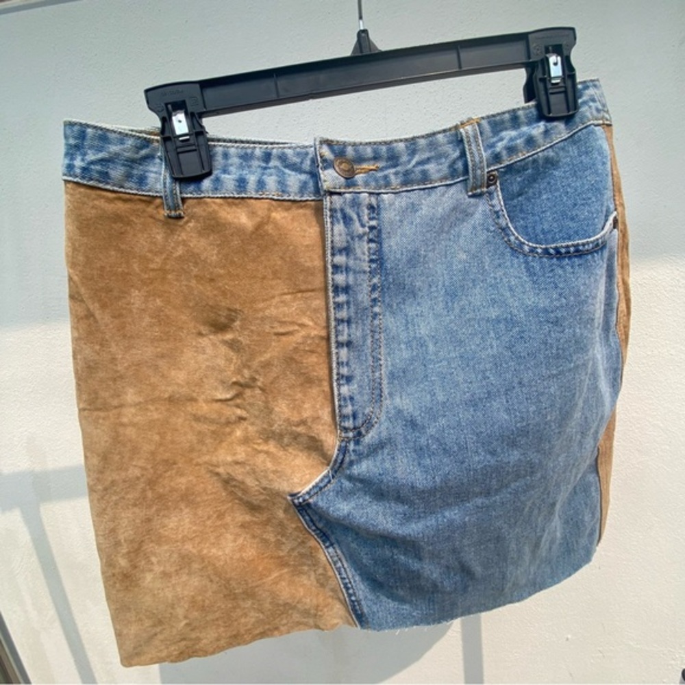 Y2K Jeanology Tan Suede & Denim Skirt Size 12